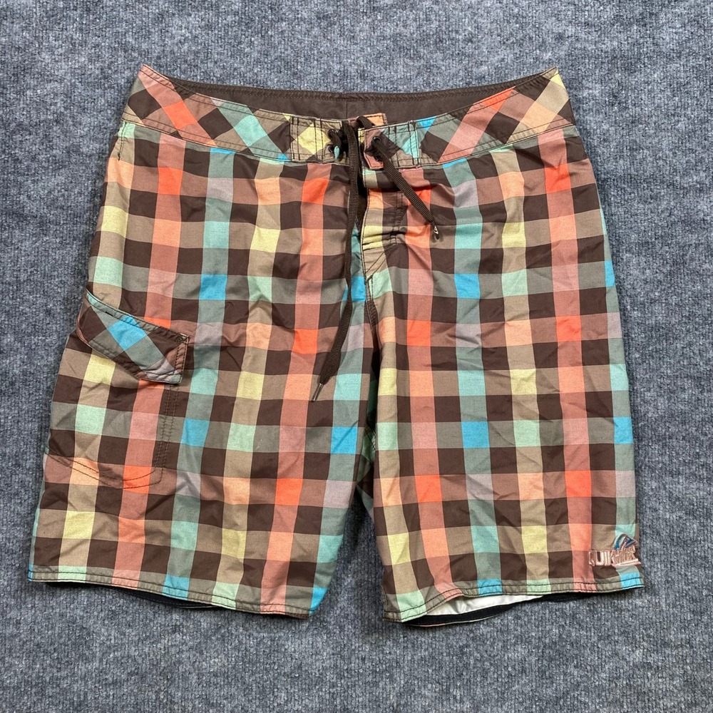 Quiksilver Plaid Board Shorts Men's Swim Trunks Beach Surf Cargo Pocket